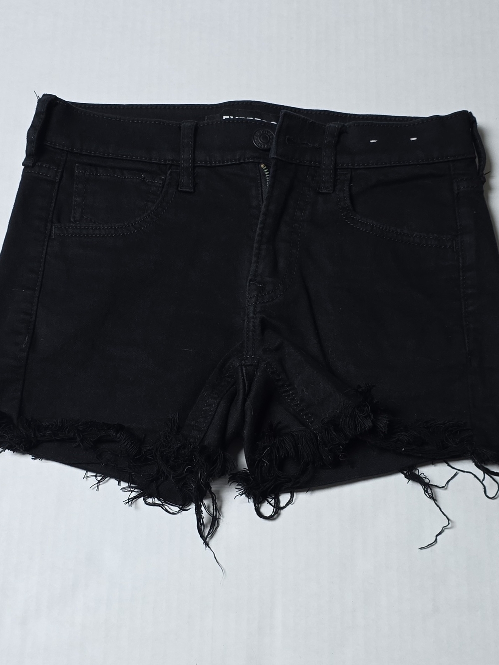 Express Black Distressed Frayed Hem Denim Shorts
